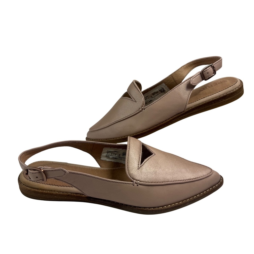 Sperry Loafers Top Sider Rose Gold Metallic Leather Slingback Pointed Toe 6.5